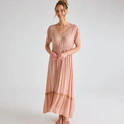 Clearance Ladies Stone V Neck Crinkle Dress Women Dresses | Dresses