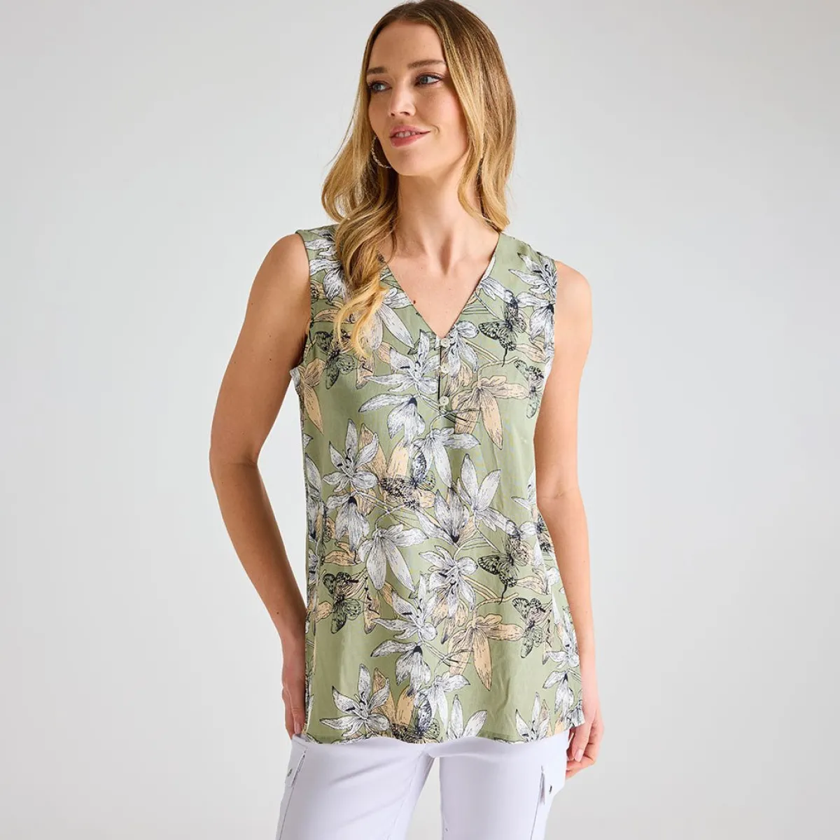 Hot Ladies Tea Palm Printed V-neck T-shirt Women Tops