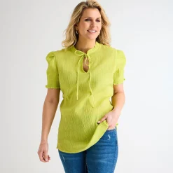 Sale Ladies Tie Neck Crinkle Top Women Tops