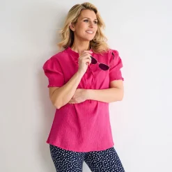 Fashion Ladies Tie Neck Crinkle Top Women Tops