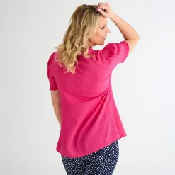 Fashion Ladies Tie Neck Crinkle Top Women Tops