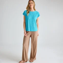Online Ladies Turquoise Plisse Top Women Plissé | Plissé