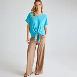 Discount Ladies Turquoise Plisse Tie Front Top Women Plissé | Plissé