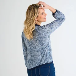 Hot Ladies V Neck Printed Contrast Top Women Longsleeves | Tops