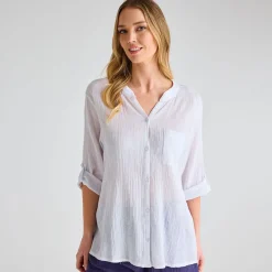 Hot Ladies Crinkle Button Through Shirt Women Shirts & Blouses