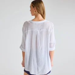 Hot Ladies Crinkle Button Through Shirt Women Shirts & Blouses