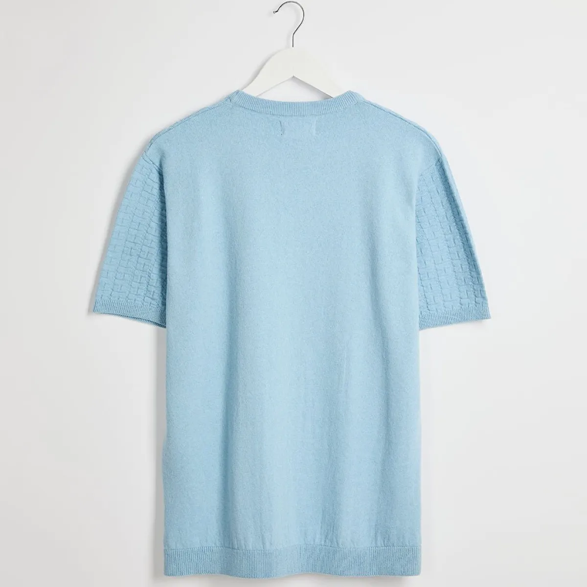 Fashion Men's Blue Textured Front Knitted T-Shirt T-Shirts & Polos