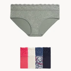 Fashion 5pk High Rise Green Mix Lace Shorts Women Underwear