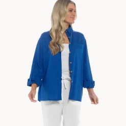 Online Relaxed Fit Blue Linen Blend Shirt Women Linen | Tops