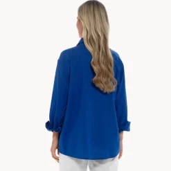 Online Relaxed Fit Blue Linen Blend Shirt Women Linen | Tops