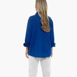 Online Relaxed Fit Blue Linen Blend Shirt Women Linen | Tops