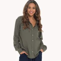 Best Relaxed Fit Linen Blend Shirt Women Linen | Tops