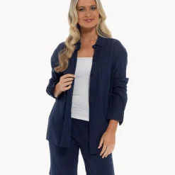 Discount Relaxed Fit Linen Blend Shirt Women Linen | Tops