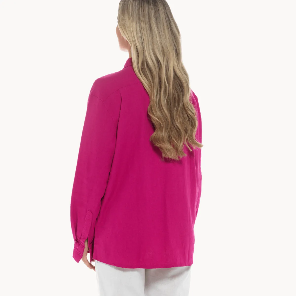 New Relaxed Fit Raspberry Linen Blend Shirt Women Linen | Tops