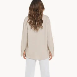 Online Relaxed Fit Stone Linen Blend Shirt Women Linen | Tops