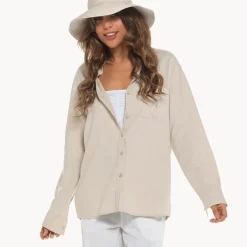 Online Relaxed Fit Stone Linen Blend Shirt Women Linen | Tops