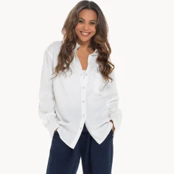 Sale Relaxed Fit Linen Blend Shirt Women Linen