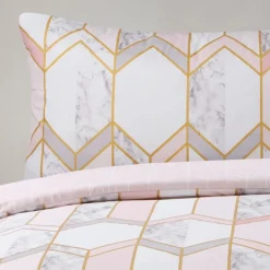 Fashion Sleepdown Blush Geo Metallic Marble Superking Duvet Set Duvet Cover Sets