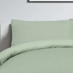 Sale Sleepdown Green Stripe Dobby Single Duvet Set Duvet Cover Sets