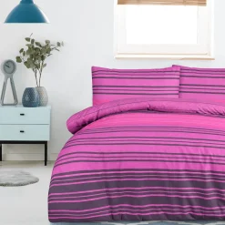 New Sleepdown Purple Textured Stripe Double Duvet Set Duvet Cover Sets