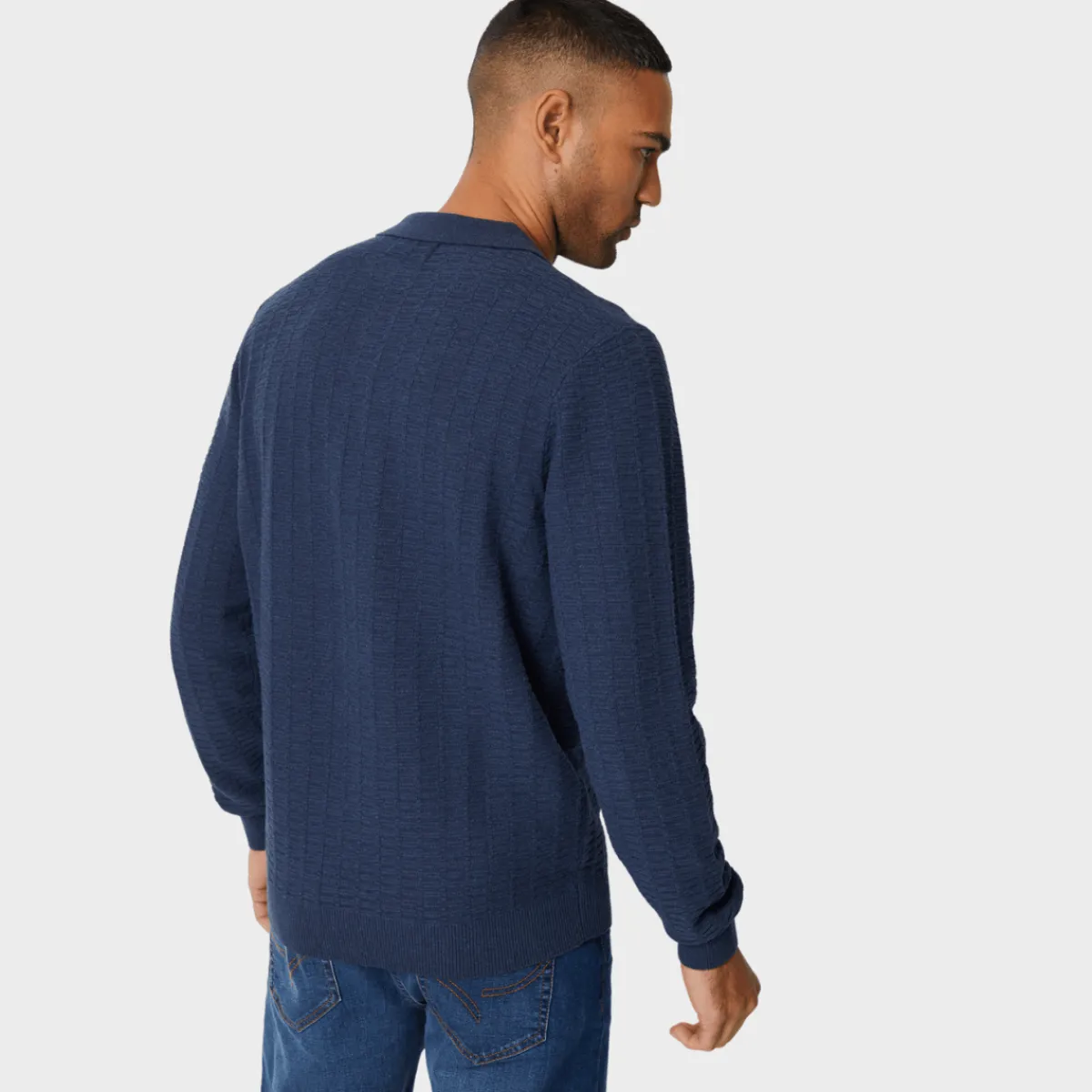 Clearance Threadbare Mens Denim Blue Polo Jumper Knitwear